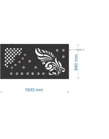 Panou de gard Din Tabla Decupata (Traforata CNC) Cu Laser, PG012 , 1640 X 840 Mm, Negru