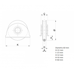 Roti cu rulment si suport tabla Φ60 mm profil P 384060P